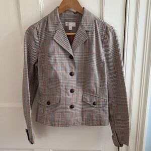 Isaac Mizrahi Gray Exquisite Plaid Blazer with orange and yellow
